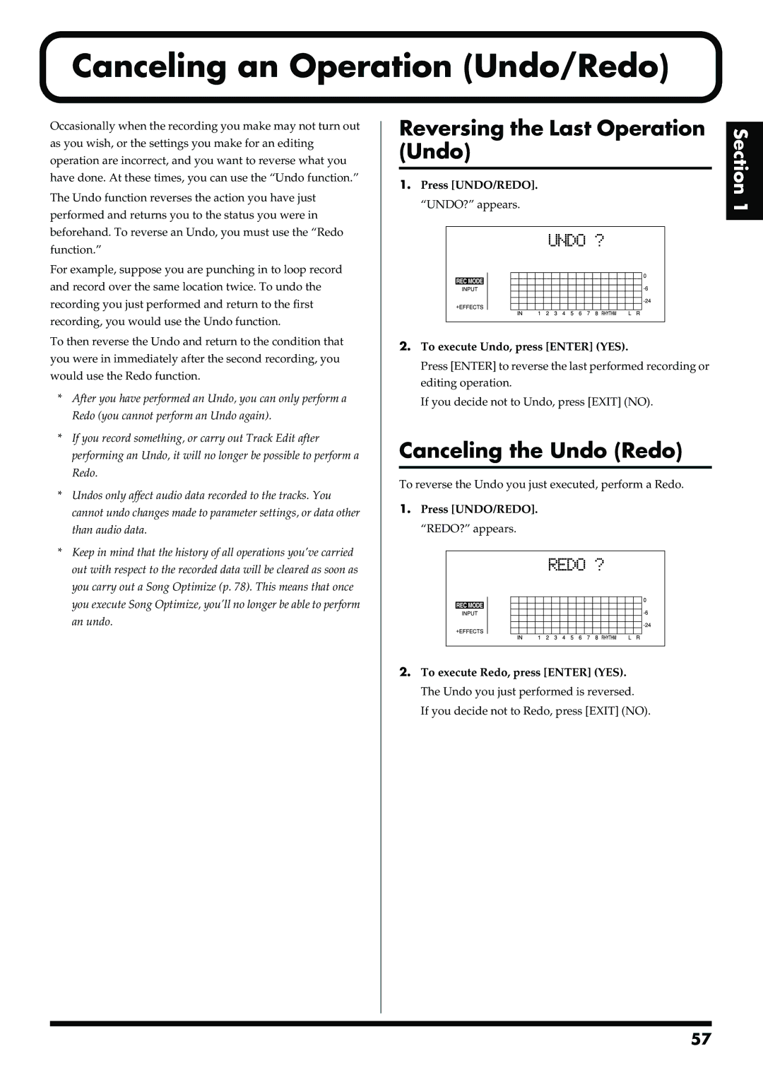 Boss Audio Systems BR-900CD Canceling an Operation Undo/Redo, Reversing the Last Operation Undo, Canceling the Undo Redo 