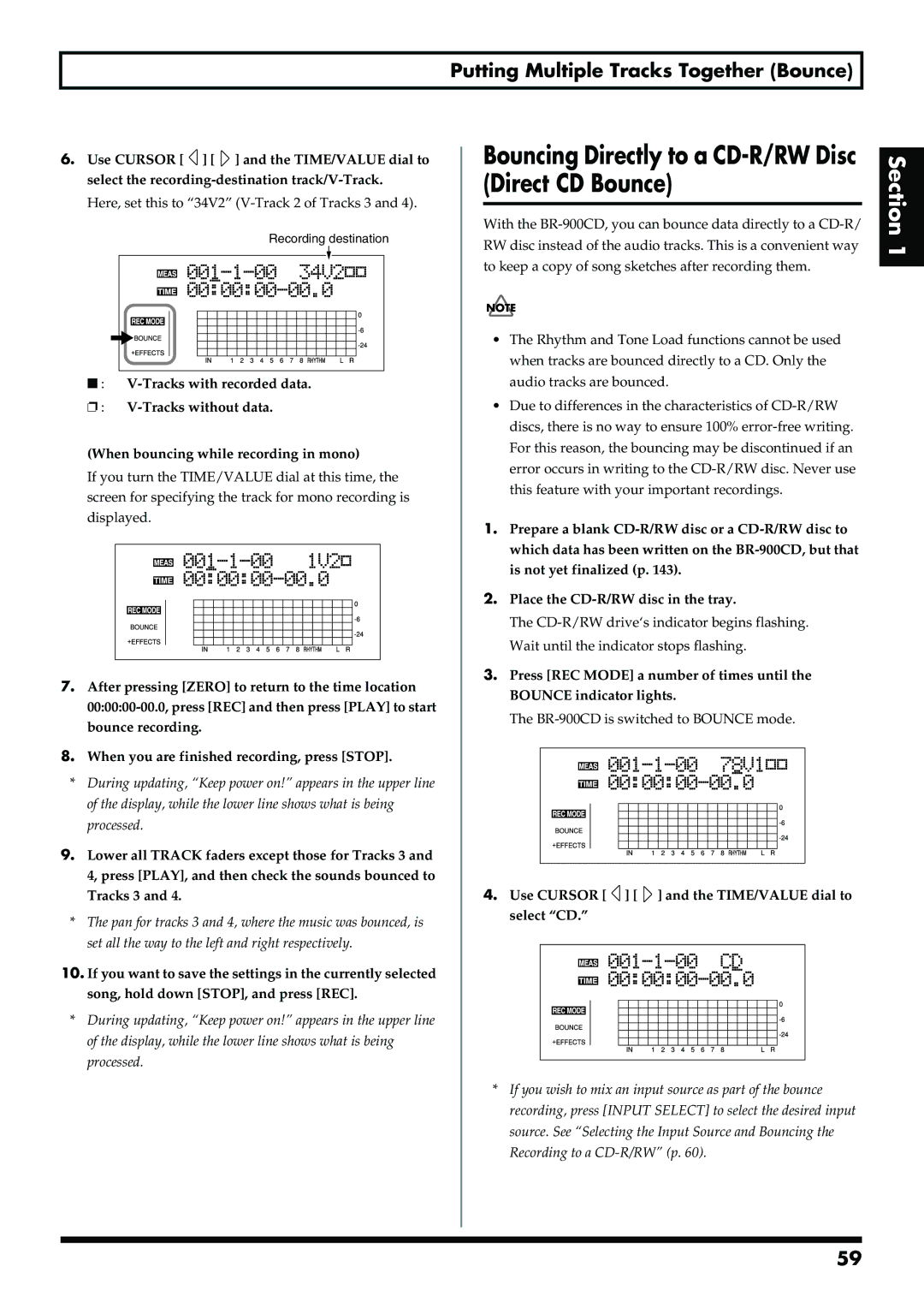 Boss Audio Systems BR-900CD owner manual Bouncing Directly to a CD-R/RW Disc Direct CD Bounce 