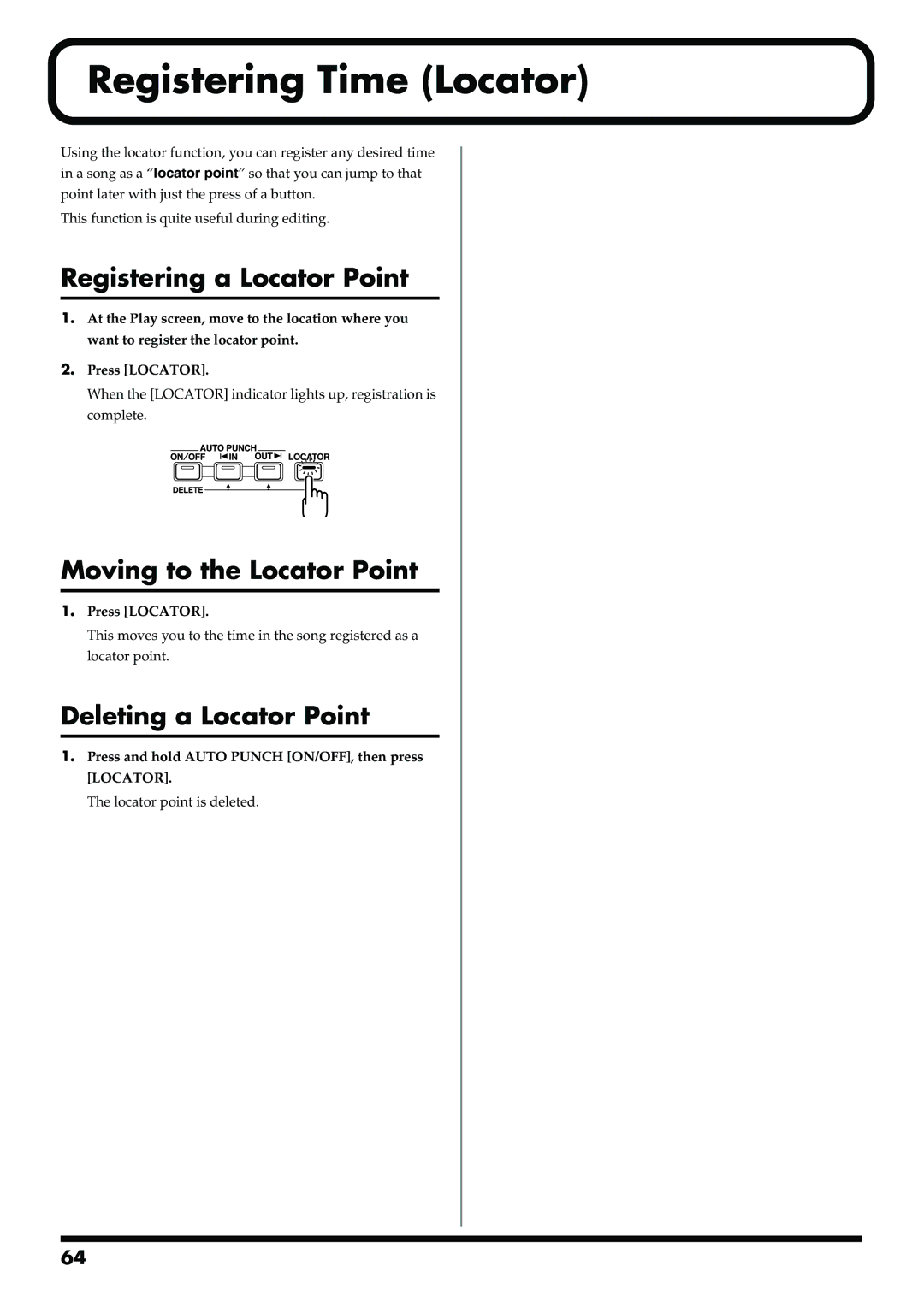 Boss Audio Systems BR-900CD owner manual Registering Time Locator, Registering a Locator Point, Moving to the Locator Point 