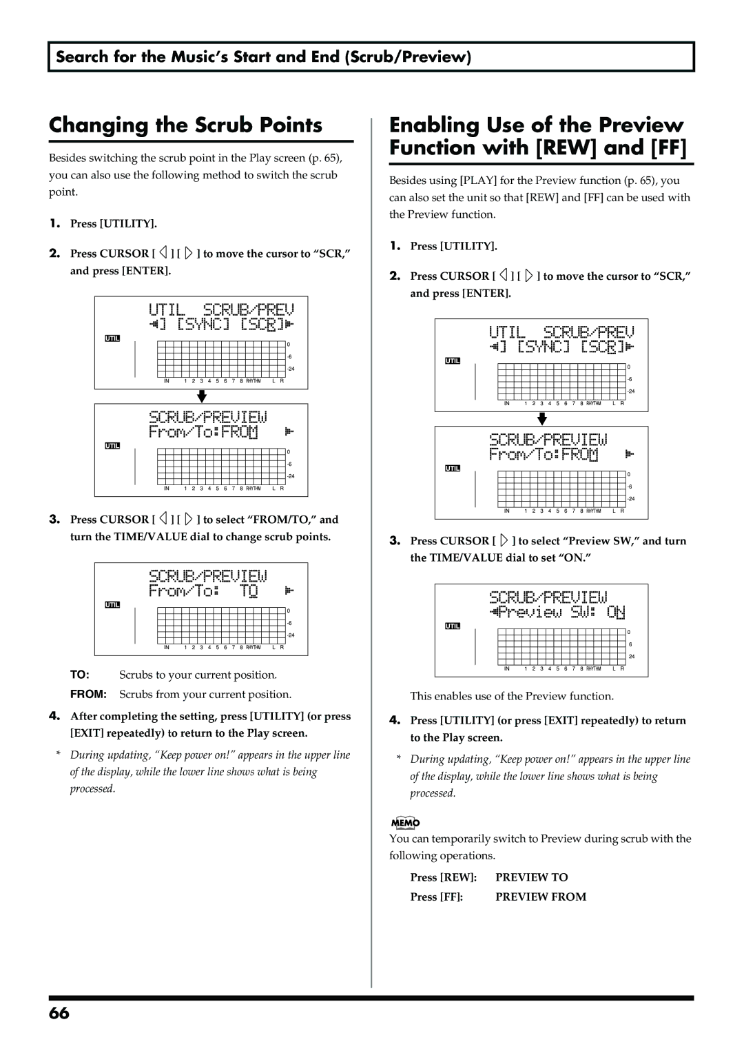 Boss Audio Systems BR-900CD owner manual Changing the Scrub Points, Enabling Use of the Preview Function with REW and FF 