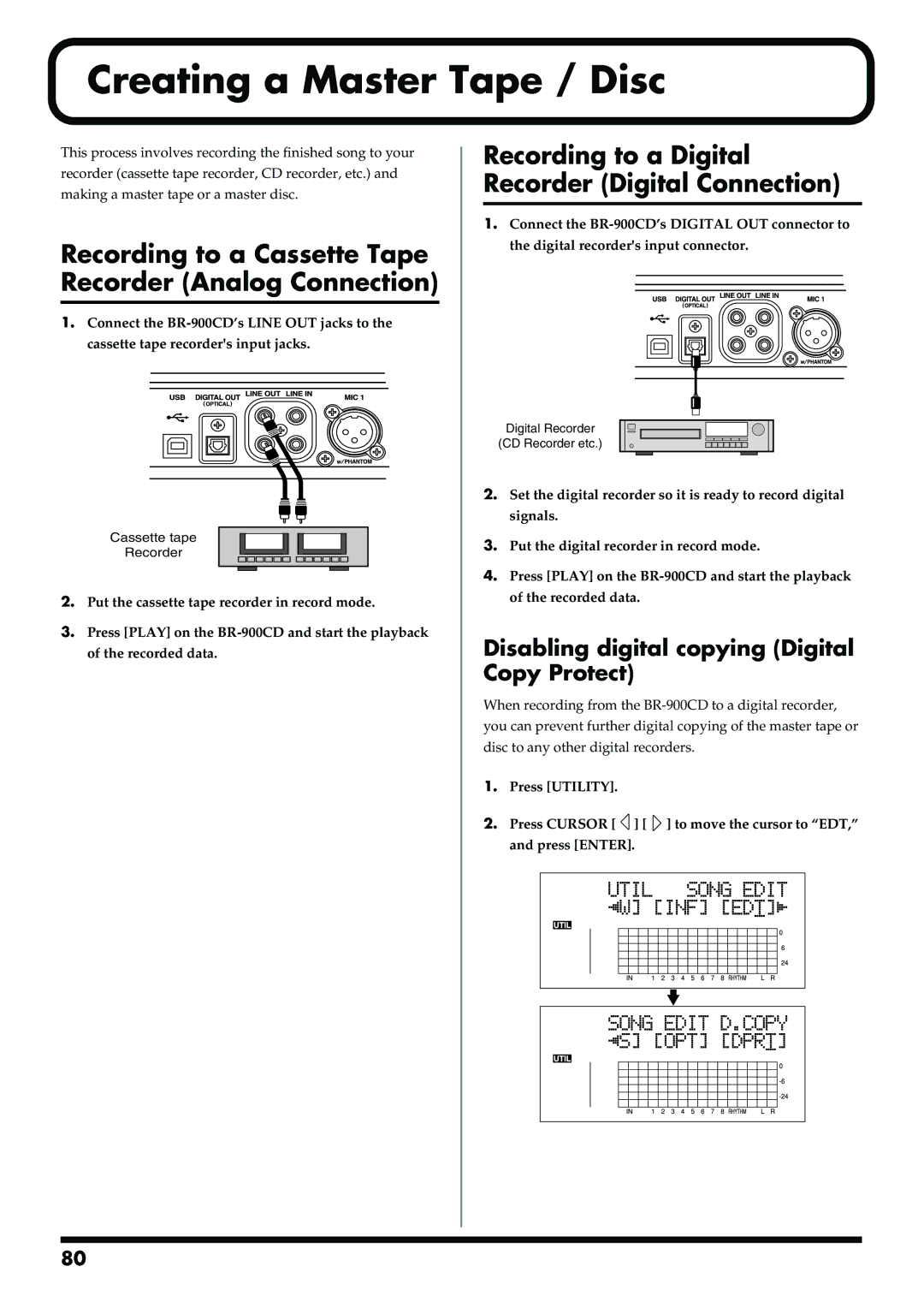 Boss Audio Systems BR-900CD Creating a Master Tape / Disc, Recording to a Cassette Tape Recorder Analog Connection 