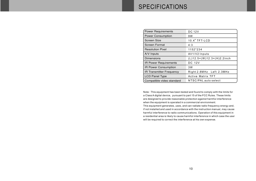 Boss Audio Systems bv10.4fb manual Specifications 