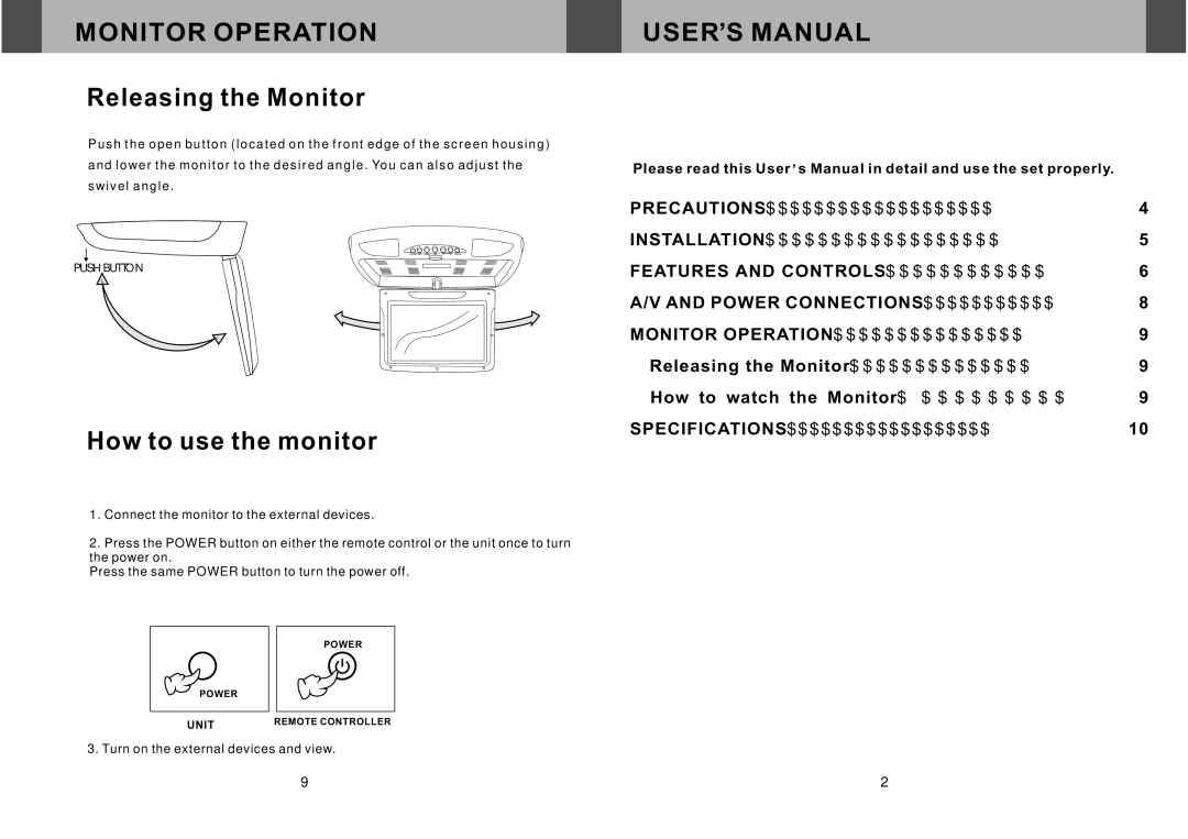 Boss Audio Systems bv10.4fb manual Monitor Operation 