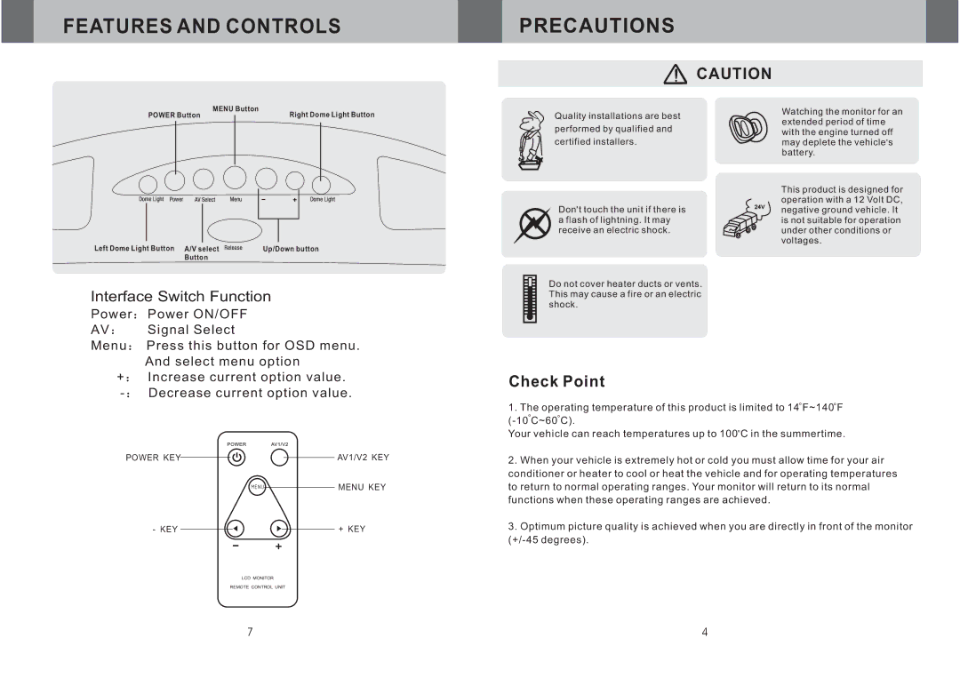 Boss Audio Systems bv10.4fb manual Features and Controls, Interface Switch Function 