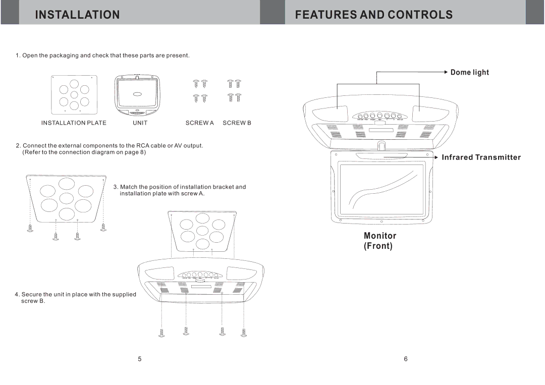 Boss Audio Systems bv10.4fb manual Installation Features and Controls, Dome light 