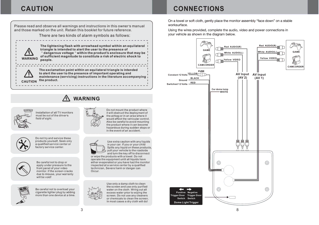 Boss Audio Systems BV11.2F manual Connections, There are two kinds of alarm symbols as follows 