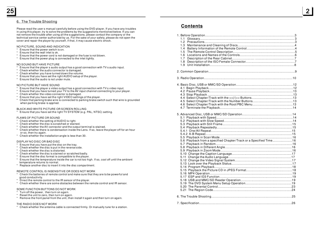 Boss Audio Systems BV6450 manual Contents 