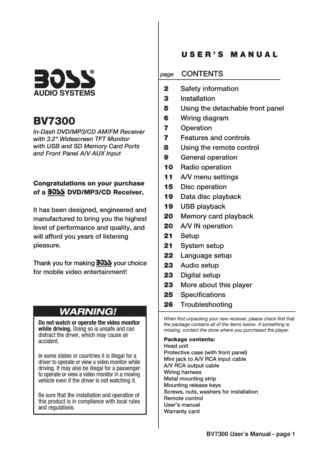 Boss Audio Systems manual BV7300 User’s Manual 