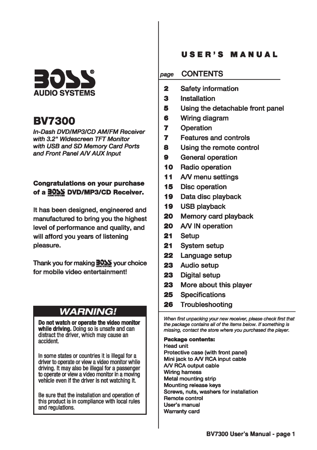 Boss Audio Systems BV7300 manual 