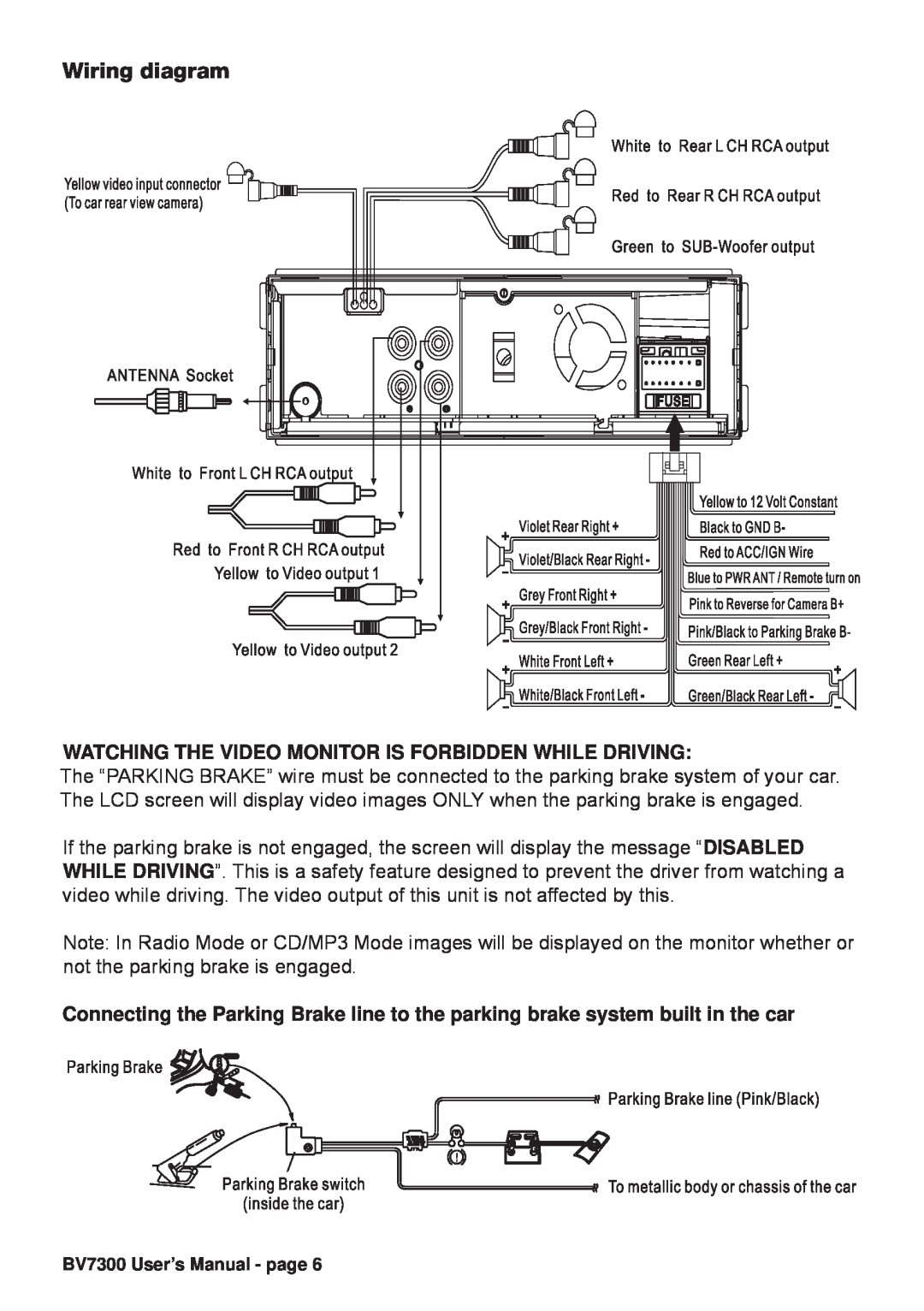 Boss Audio Systems BV7300 manual Wiring diagram 