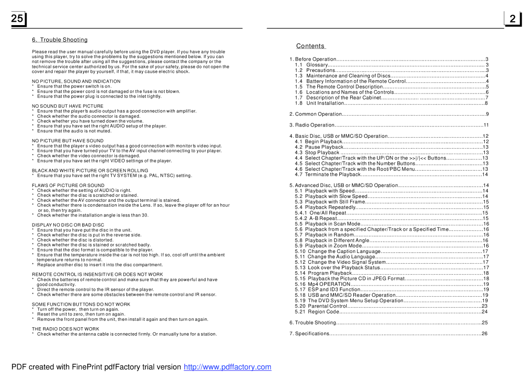 Boss Audio Systems BV7320 user manual Contents 