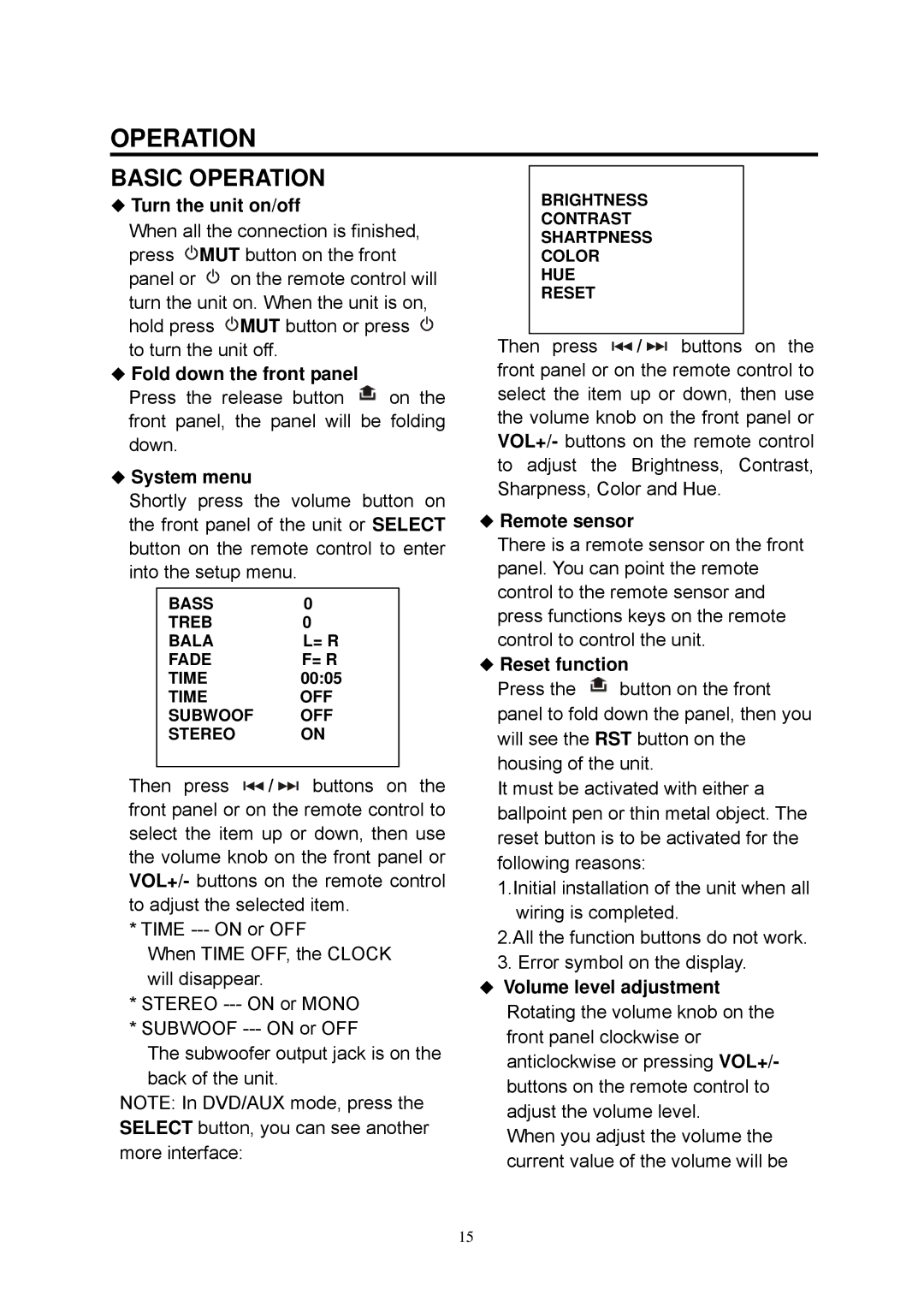 Boss Audio Systems BV7335B manual Basic Operation 