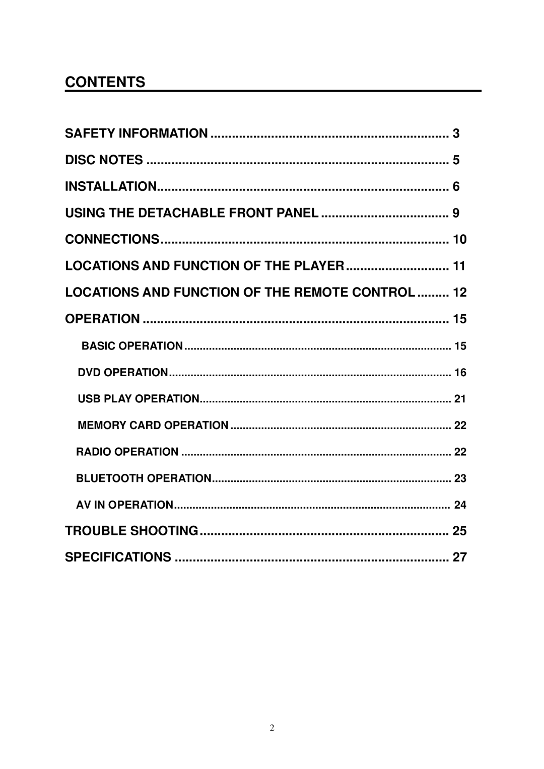 Boss Audio Systems BV7335B manual Contents 