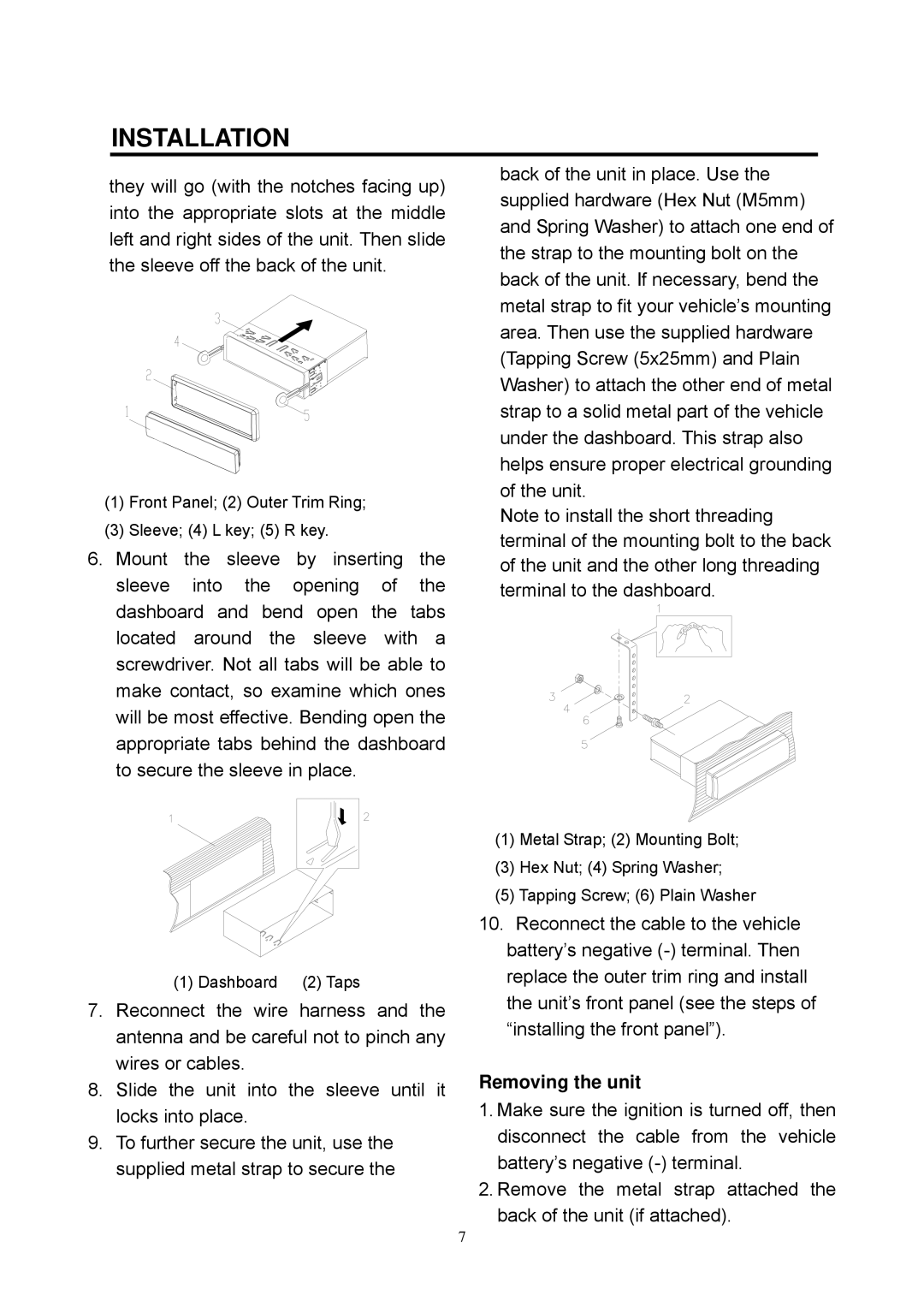 Boss Audio Systems BV7335B manual Removing the unit 