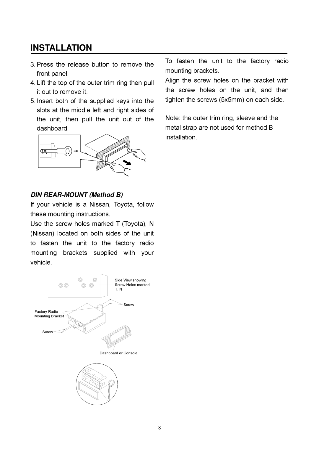 Boss Audio Systems BV7335B manual DIN REAR-MOUNT Method B 