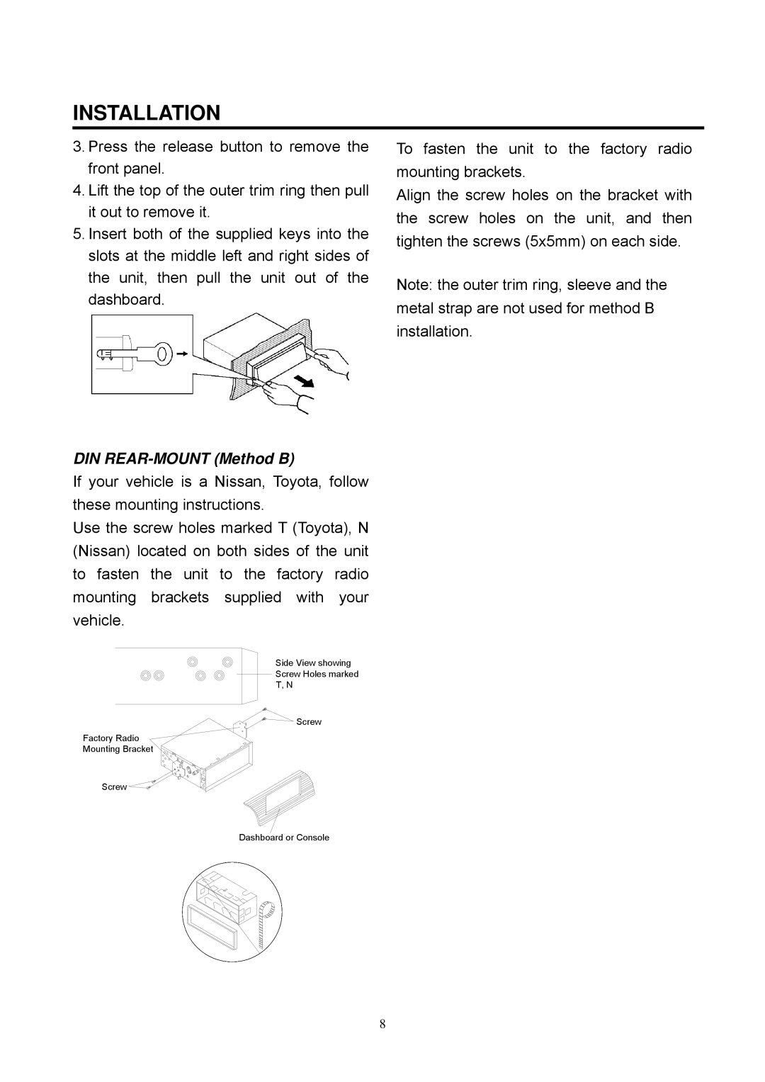 Boss Audio Systems BV7338B manual DIN REAR-MOUNT Method B 