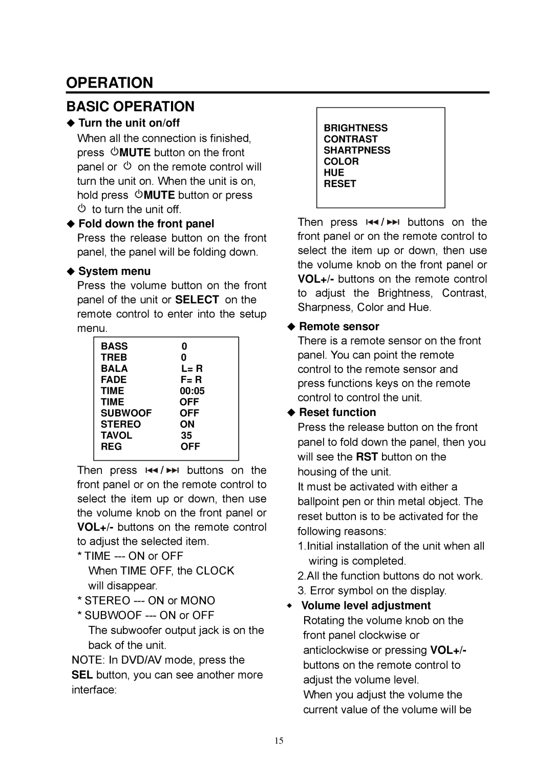 Boss Audio Systems BV7338B manual Basic Operation 