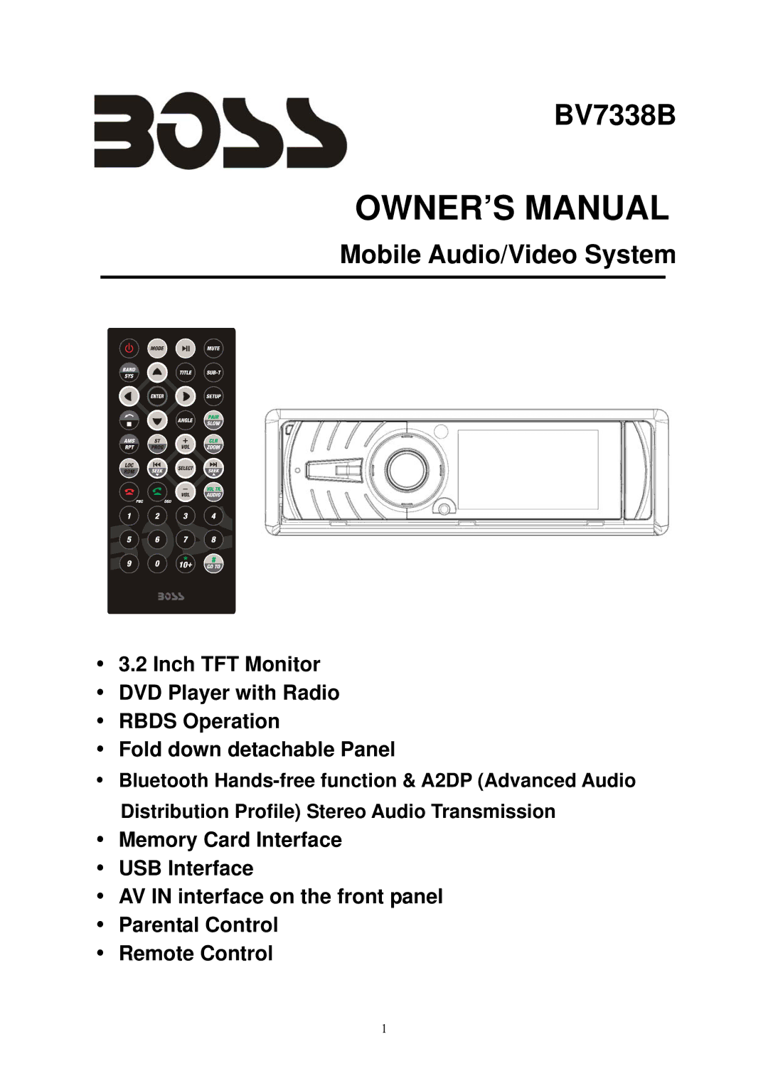 Boss Audio Systems BV7338B manual 