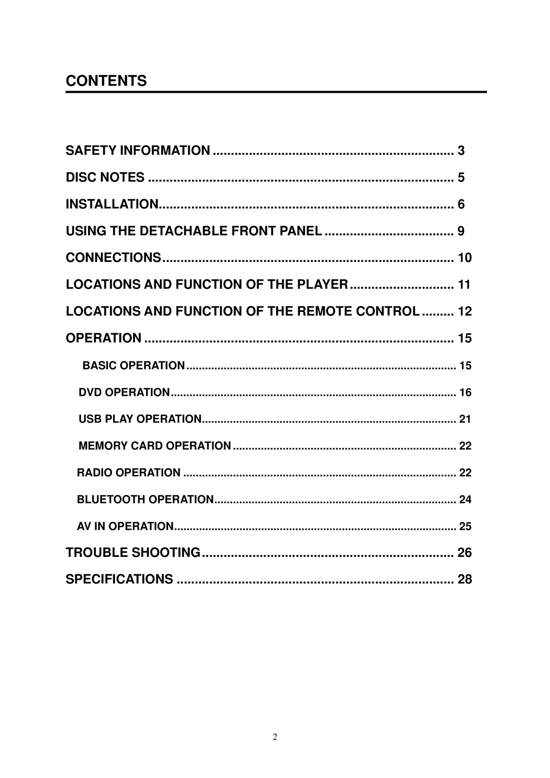 Boss Audio Systems BV7338B manual Contents 