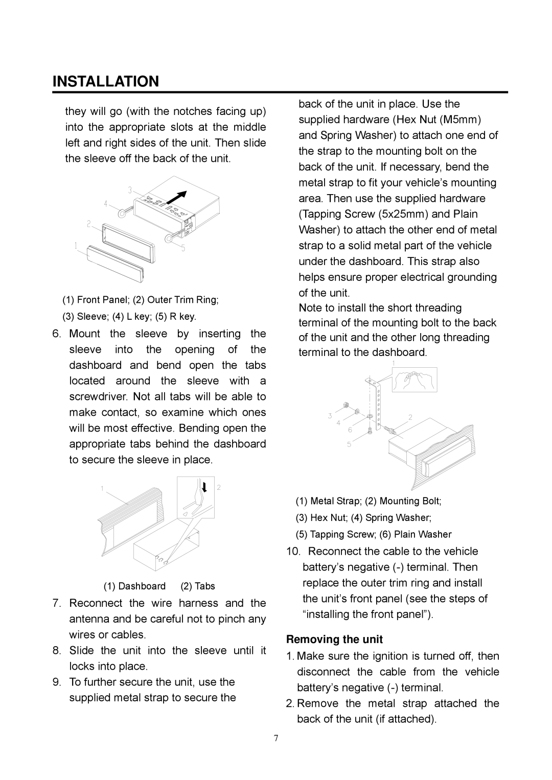 Boss Audio Systems BV7338B manual Removing the unit 