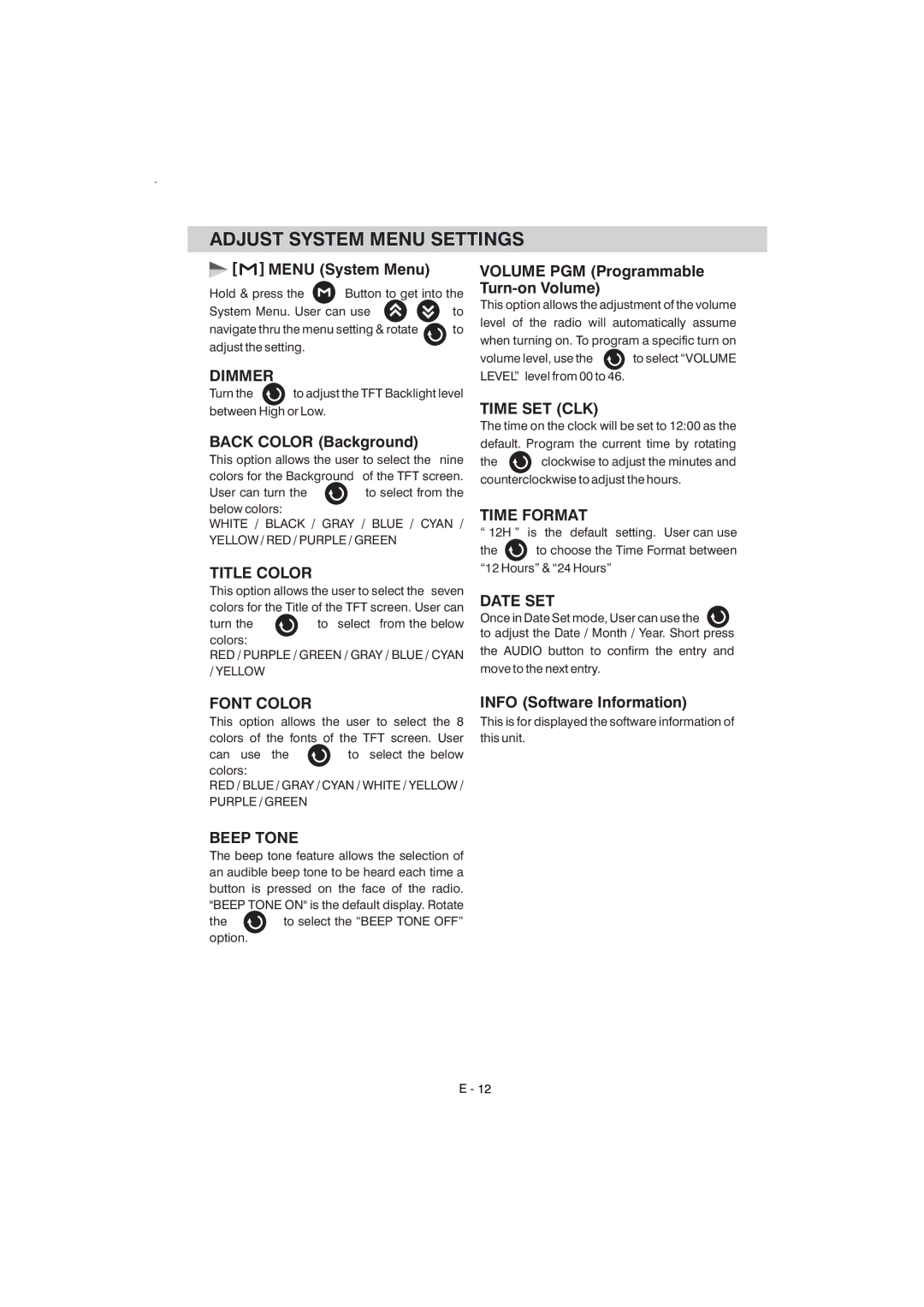 Boss Audio Systems BV7340 manual Adjust System Menu Settings 