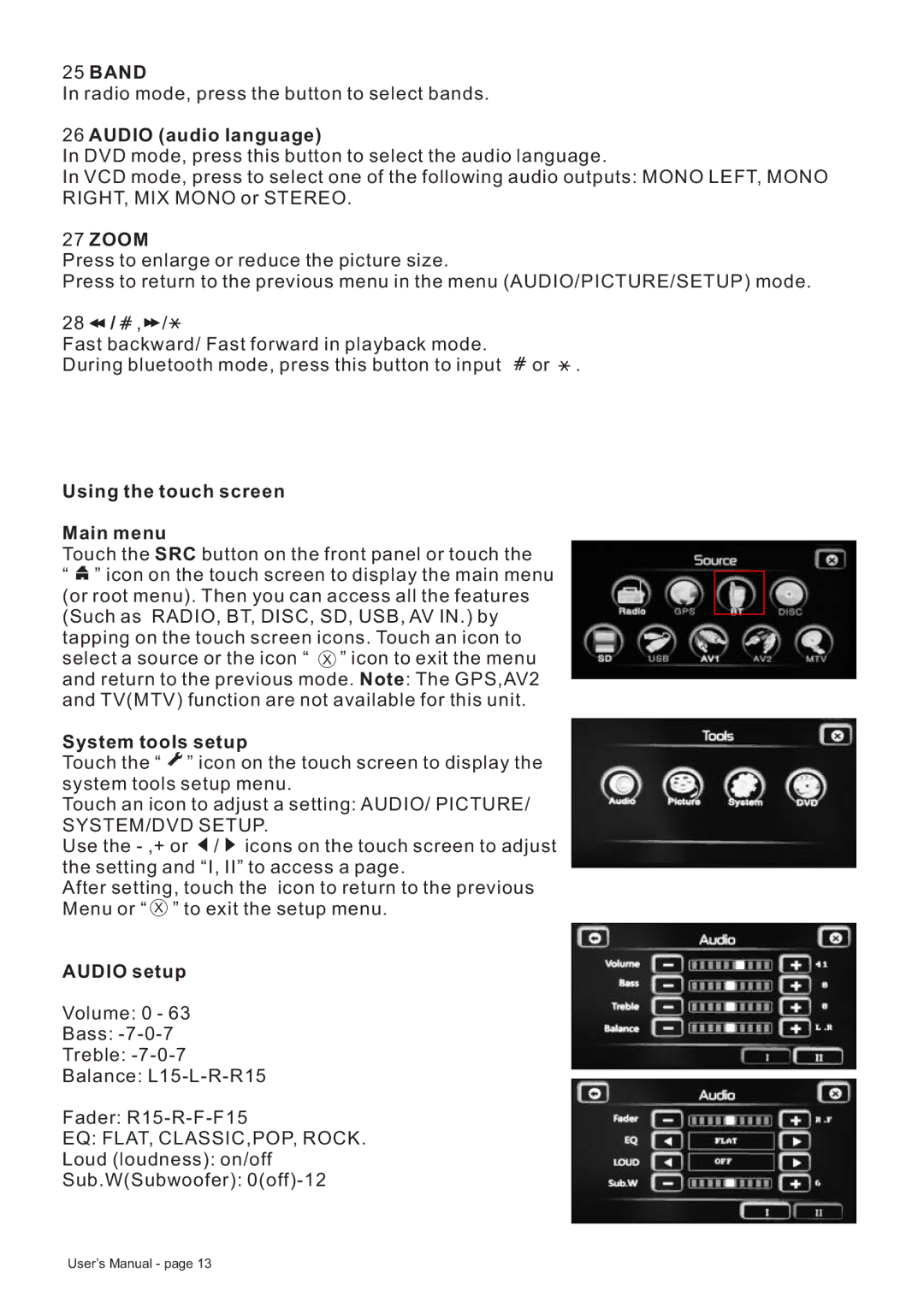 Boss Audio Systems BV8728B manual Band, Zoom 