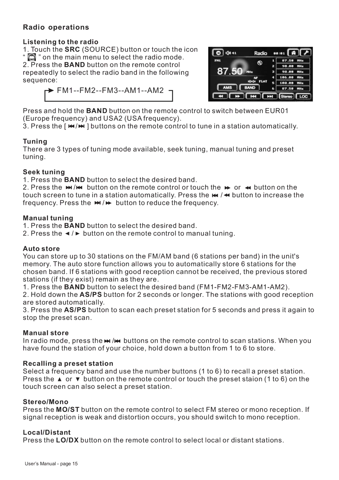 Boss Audio Systems BV8728B manual Radio operations 