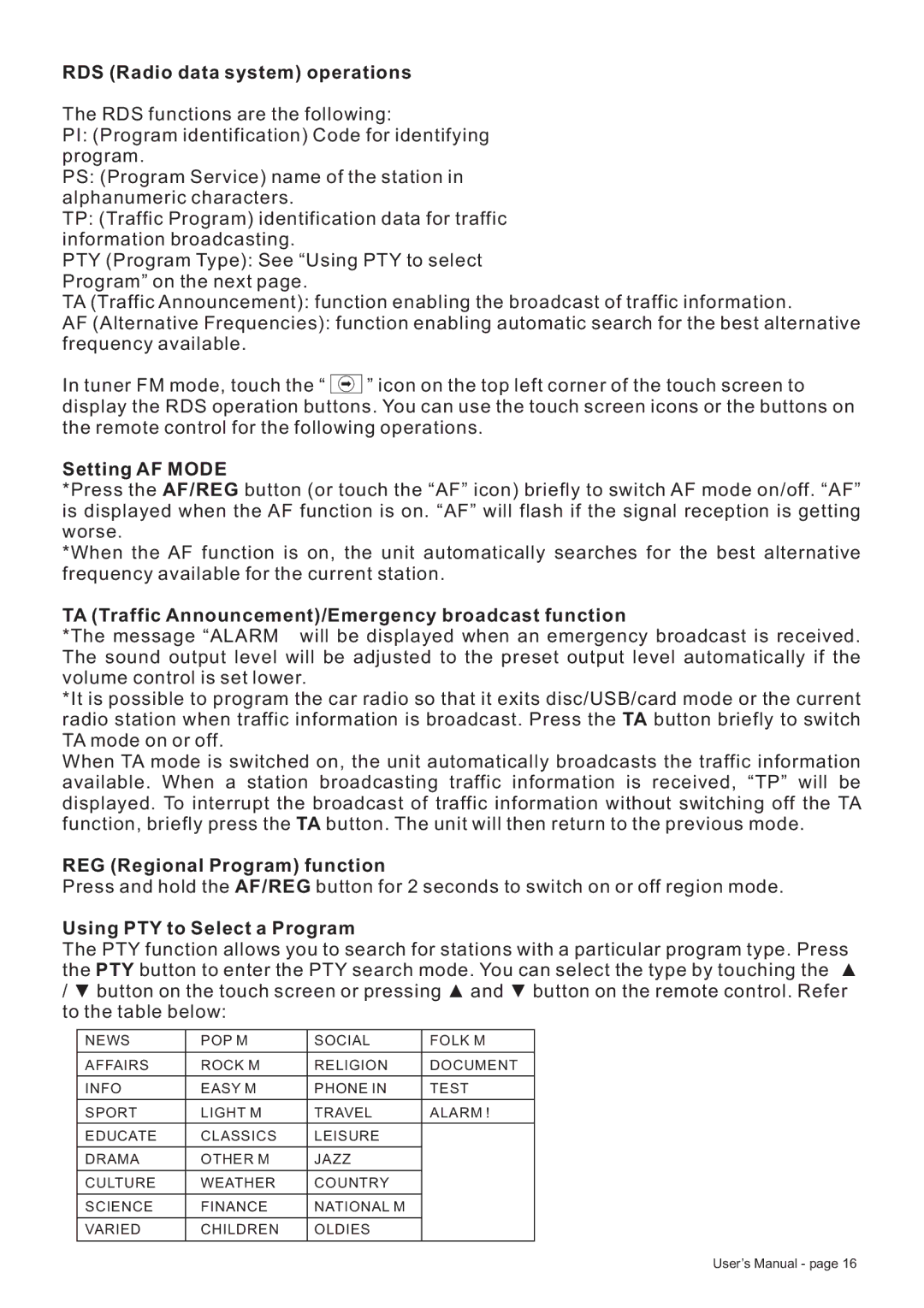 Boss Audio Systems BV8728B manual RDS Radio data system operations, Setting AF Mode, REG Regional Program function 