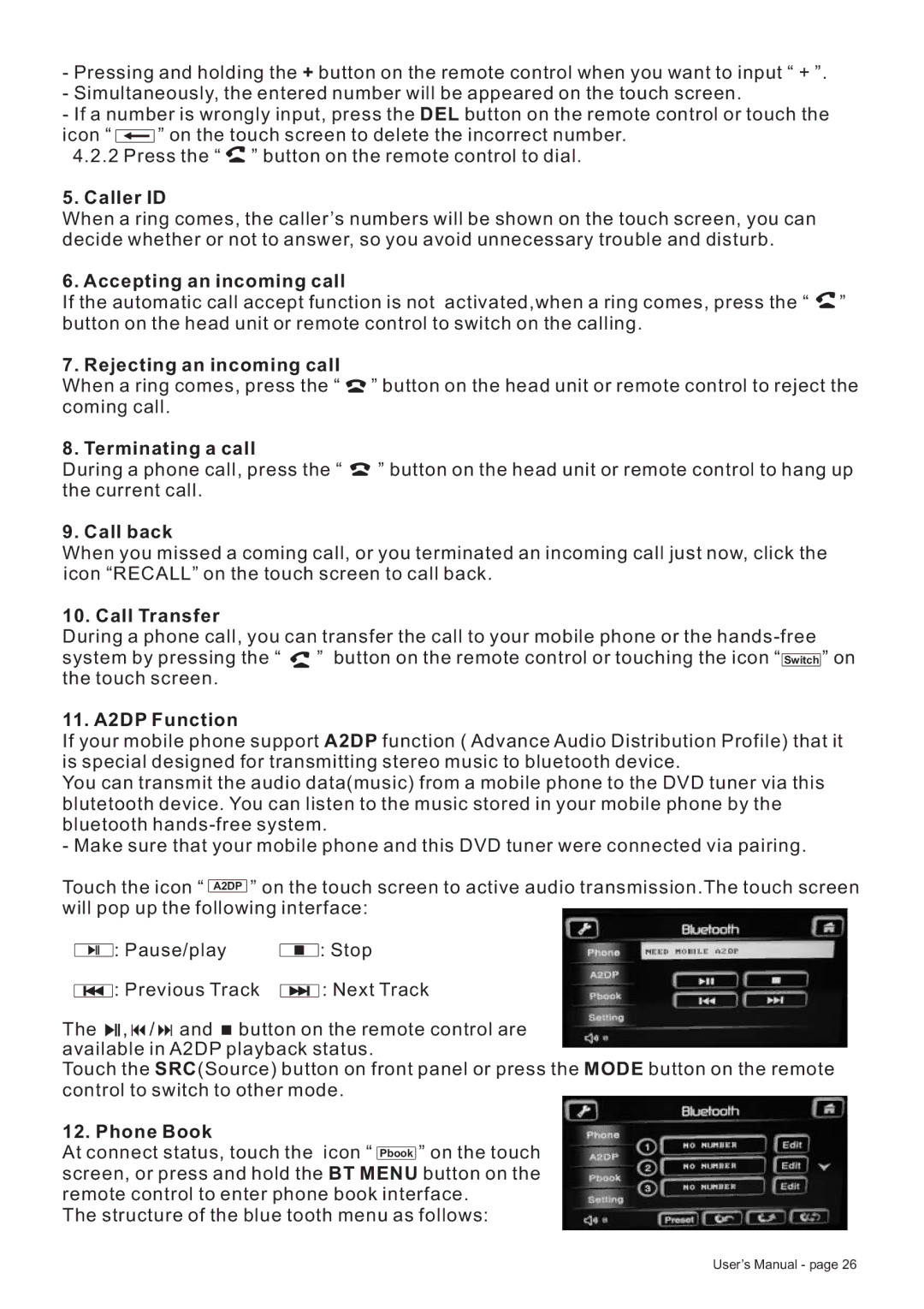 Boss Audio Systems BV8728B manual Caller ID, Accepting an incoming call, Rejecting an incoming call, Terminating a call 