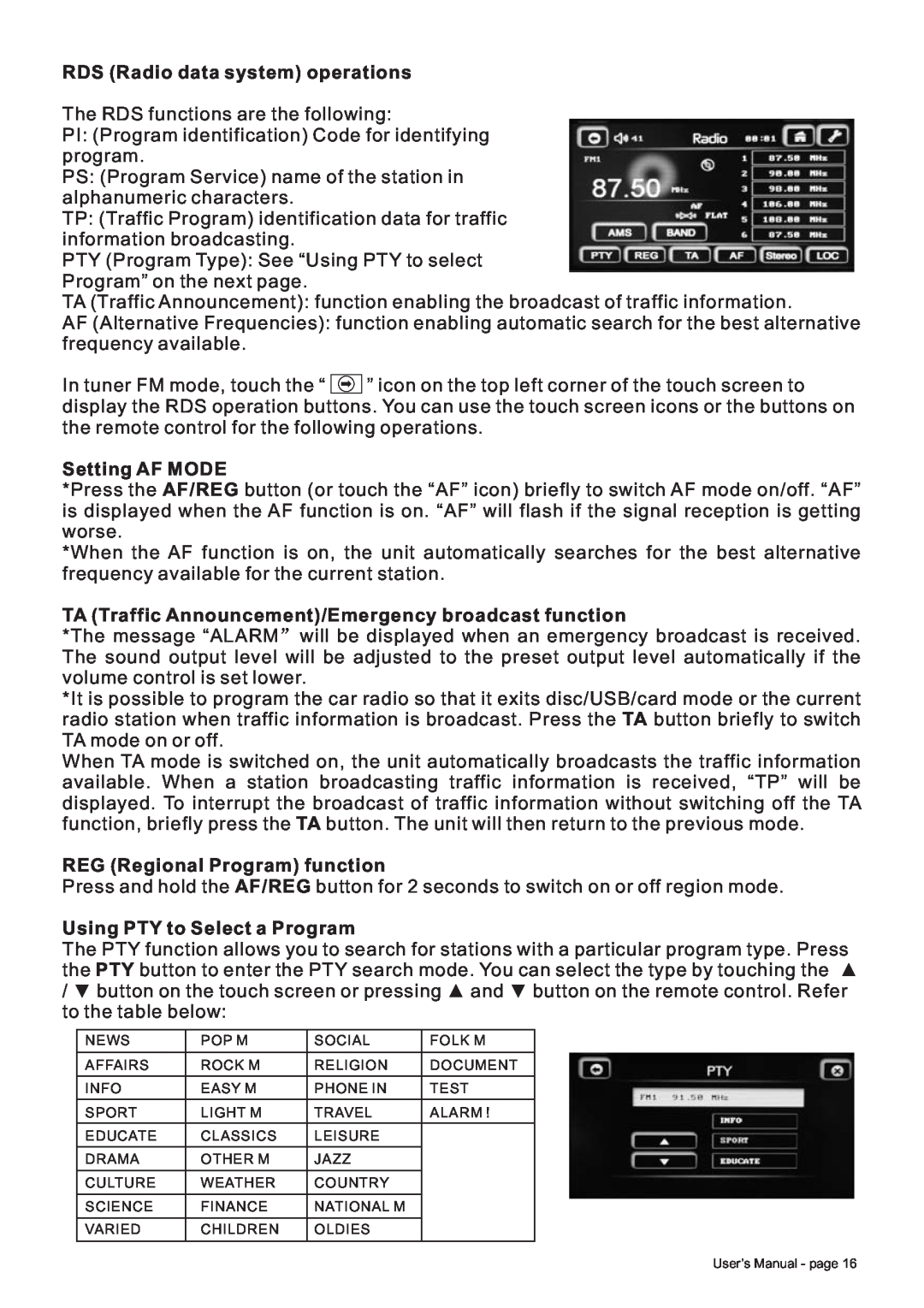 Boss Audio Systems BV8728B manual RDS Radio data system operations, Setting AF MODE, REG Regional Program function 
