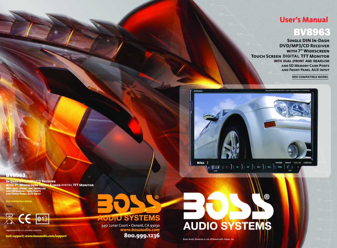 Boss Audio Systems BV8963 manual 