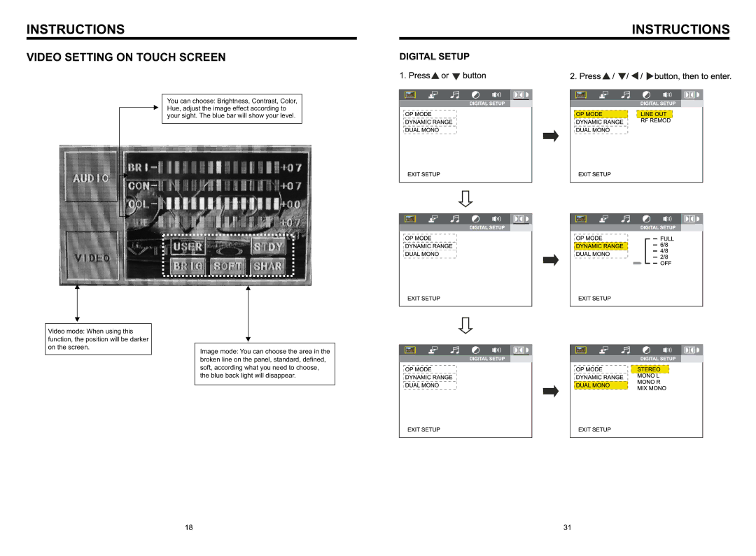 Boss Audio Systems BV8966B specifications Video Setting on Touch Screen 