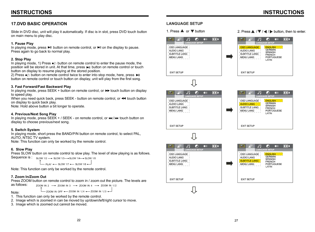 Boss Audio Systems BV8966B specifications Fast Forward/Fast Backward Play, Zoom In/Zoom Out 