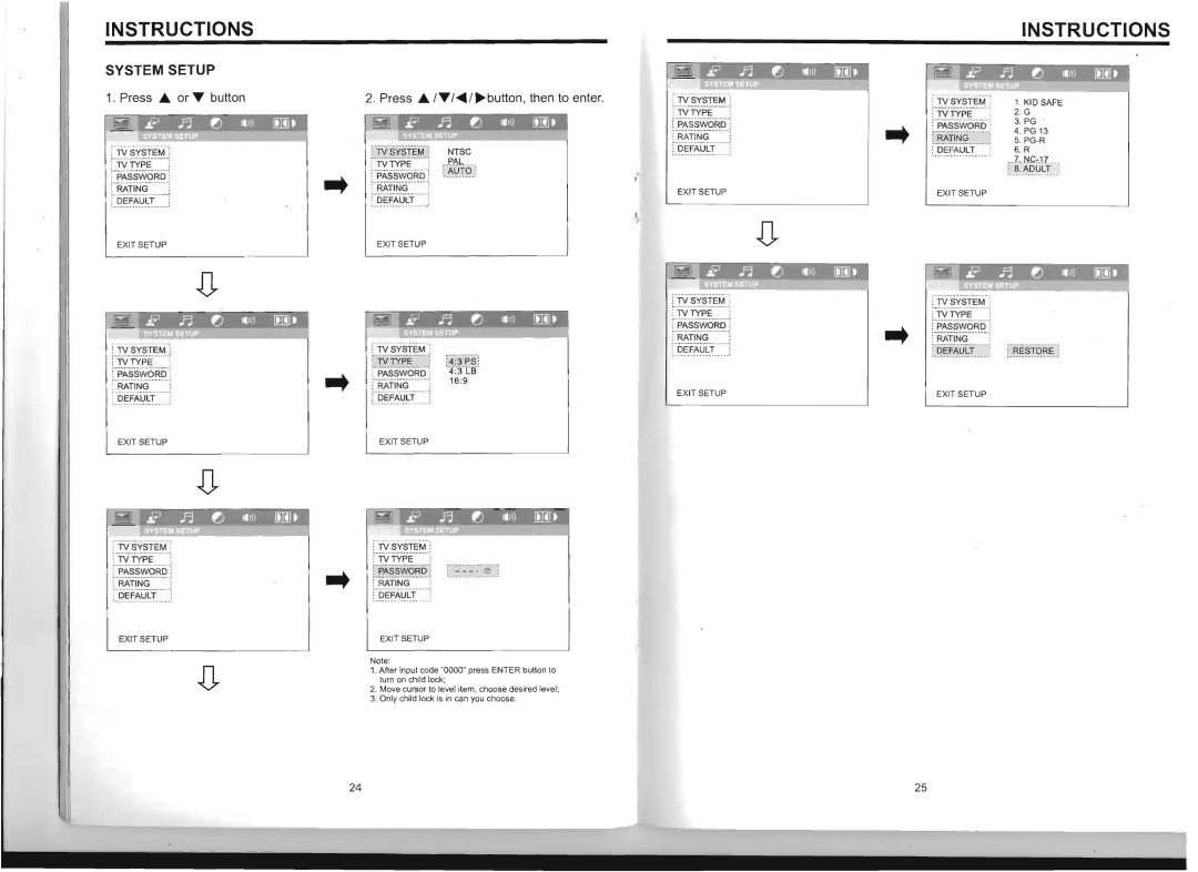 Boss Audio Systems BV8975B manual System Setup, RvsysiEM, YtyPE, RATiNG-- j 