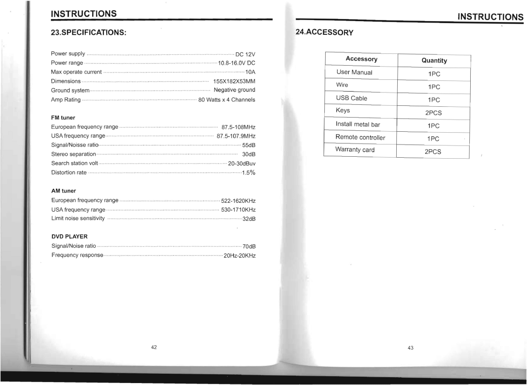 Boss Audio Systems BV8975B manual Specifications, Accessory, Instructions 