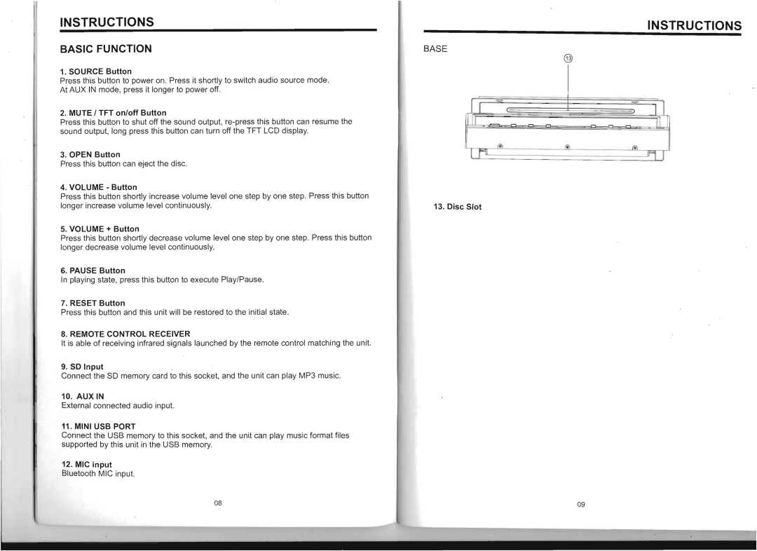 Boss Audio Systems BV8975B manual JljJ, Basic Function, Instructions 