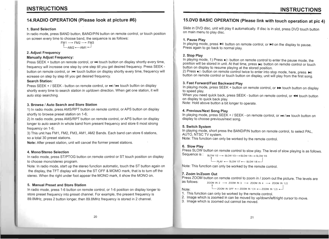 Boss Audio Systems BV8975B manual RADIO OPERATION Please look at picture #6, Instructions 