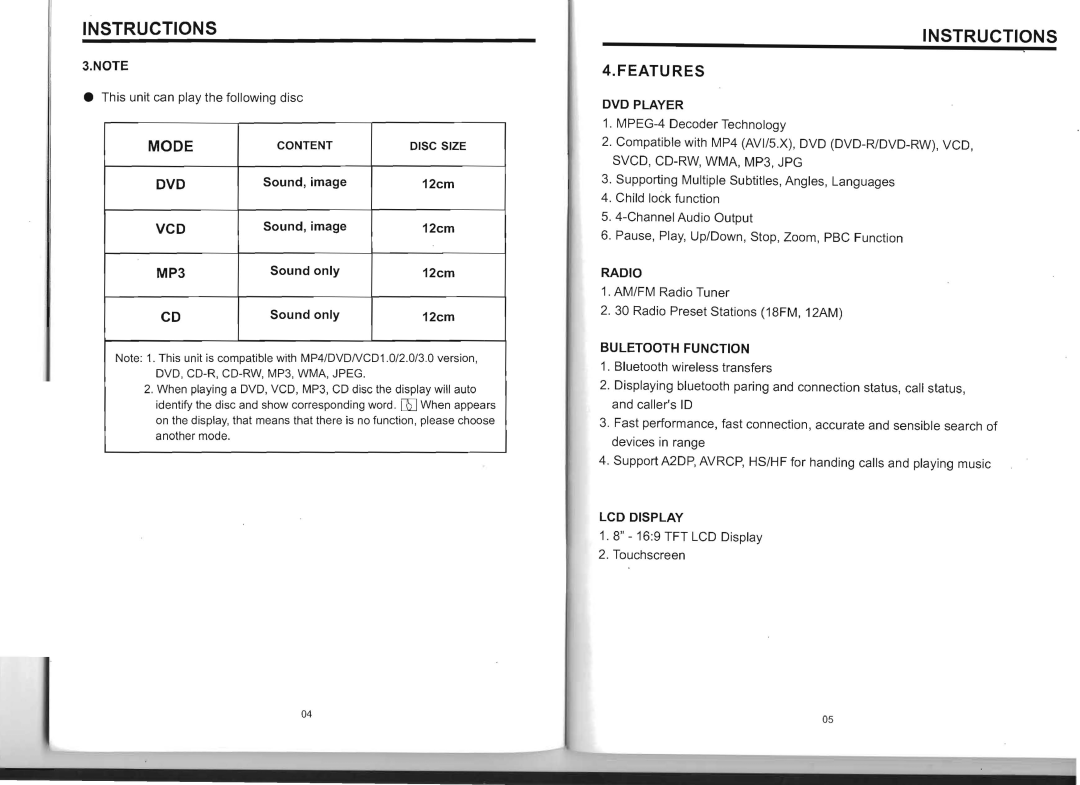 Boss Audio Systems BV8975B manual Mode, Features, Instructions 
