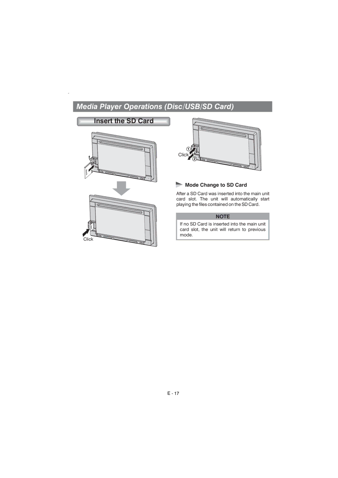 Boss Audio Systems BV9350 manual Insert the SD Card, Mode Change to SD Card 