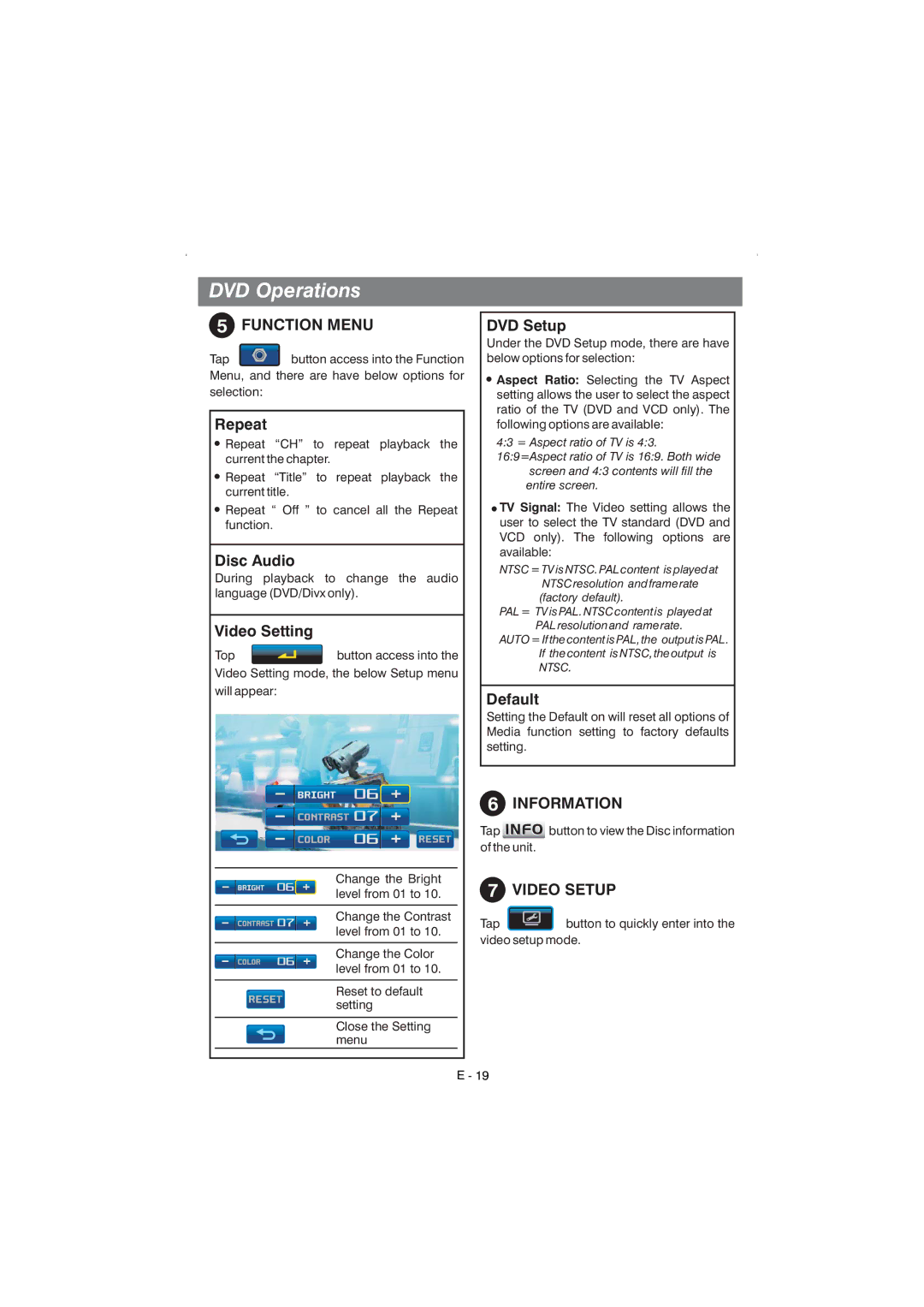 Boss Audio Systems BV9350 manual Information, Video Setup 