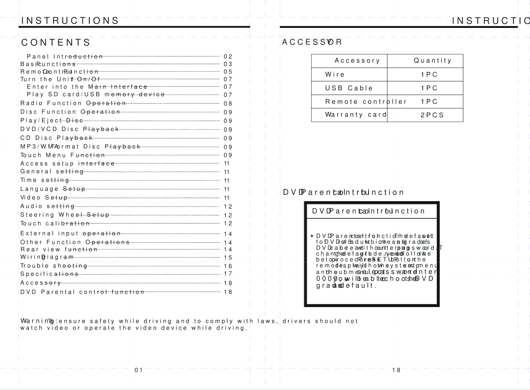 Boss Audio Systems BV9557 manual Instructions Contents 