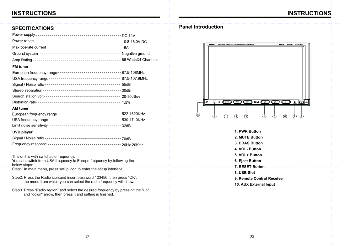 Boss Audio Systems BV9557 manual Specitications, Panel Introduction 