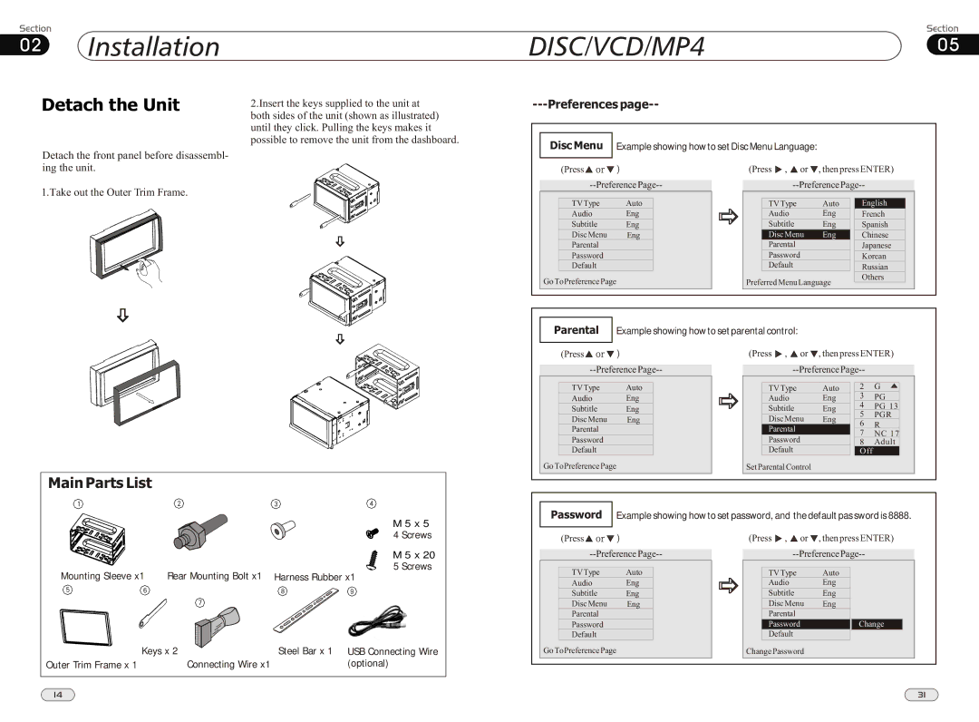 Boss Audio Systems BV9562I manual Installation, Press , or Then press Enter Preference, Press , or , then press Enter 