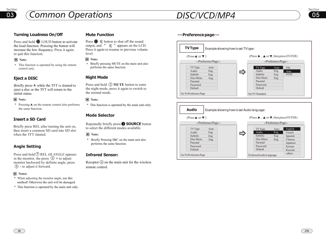 Boss Audio Systems BV9562I manual Common Operations, DISC/VCD/MP405 