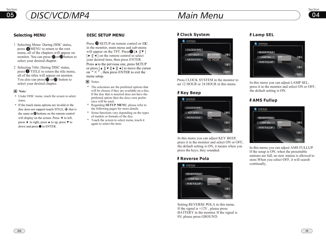 Boss Audio Systems BV9562I manual Selecting Menu, Clock System Lamp SEL, Key Beep, Reverse Pola, AMS Fullup 