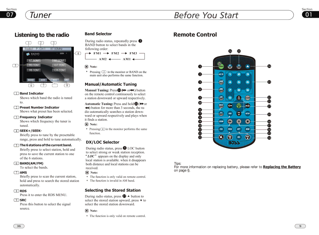 Boss Audio Systems BV9562I manual Listening to the radio, Remote Control 
