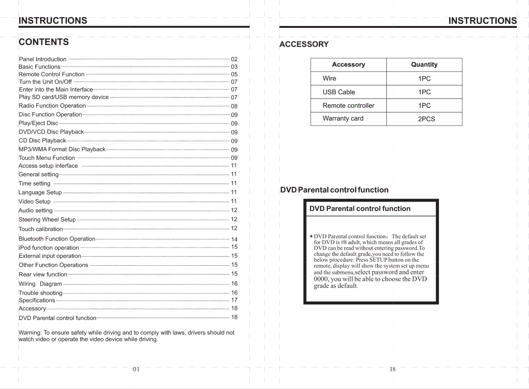 Boss Audio Systems BV9564BI manual Instructions Contents 