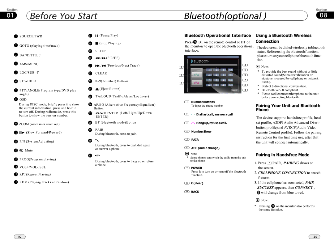 Boss Audio Systems bv9565bi Bluetoothoptional, Bluetooth Operational Interface Using a Bluetooth Wireless, Connection 