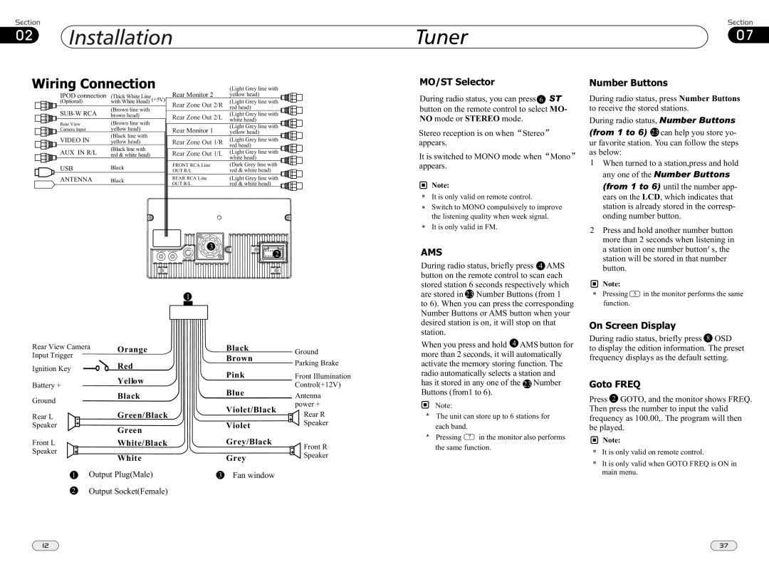 Boss Audio Systems bv9565bi manual Tuner, Wiring Connection 