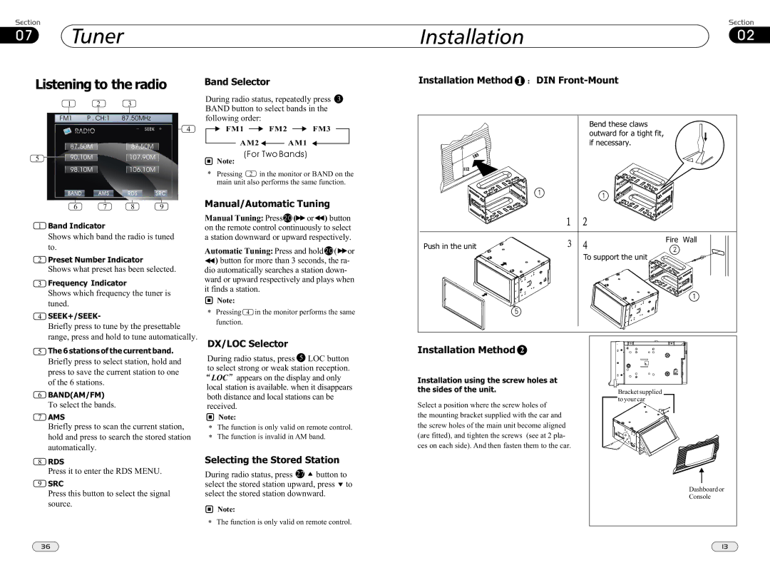 Boss Audio Systems bv9565bi manual Tuner Installation02, Listening to the radio 